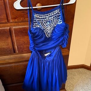 Royal Blue Beaded Party Dress - 2 piece